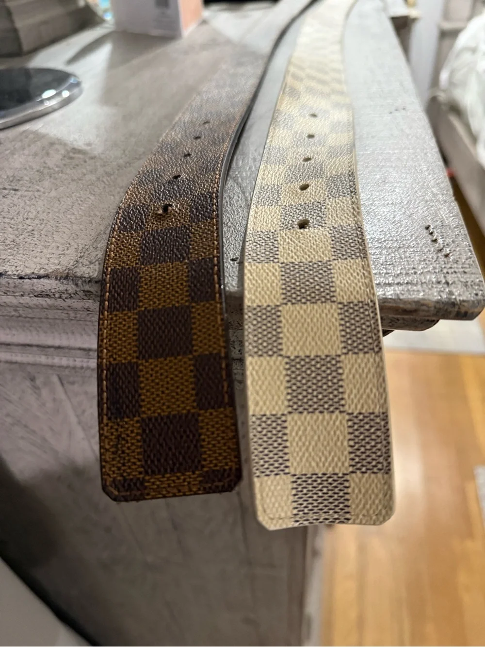 Louis Vuitton Damier Canvas Reversible Belts - Cream & Brown 2 belts